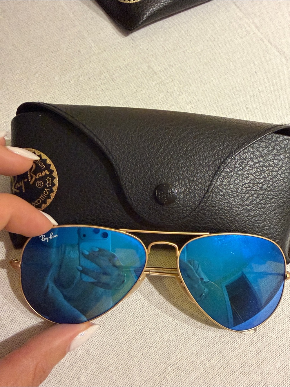 Ray-Ban Gold Aviator Sunglasses with Blue Mirrored Lenses
